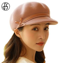 wool gatsby cap Canada - Berets FS 2022 Korean Style 100% Wool Felt Women Sboy Gatsby Cap Octagonal Hats Beret Ladies Peaked Hat Painter Caps With Ribbon Bow
