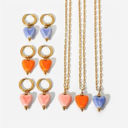 Dangle & Chandelier Simple Design Stainless Steel Fashion Jewelry Heart-Shaped Pendant Earrings Pink Blue Orange Heart Earring GiftsDangle