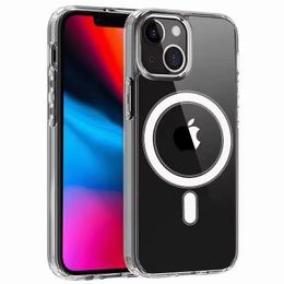 Transparent Magnetic Cases Support Magsafing Wireless Charging Cover Acrylic Shockproof For iPhone 14 13 12 11 Pro Max XR XS X 8 Plus Samsung S22 S23 Ultra With Package