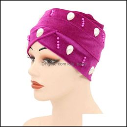 Beanie/Skl Caps Hats Hats Scarves Gloves Fashion Accessories Women Girl Solid Colour Elastic Bandanas Pearl Turba Dhurs