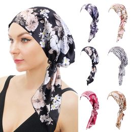 Multicolor Elastic Print Turban Caps Hair Accessories Fashion Straps Women Chemo Cap Muslim Hijabs Hat Headwrap Home Hair Loss Bonnet