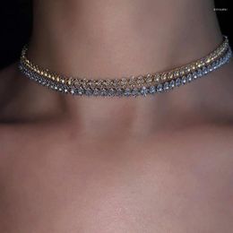 Chokers Exquisite Zircon Crystal Choker Necklaces For Women Copper Alloy Geometric Chain Statement Jewelry GiftsChokers Sidn22