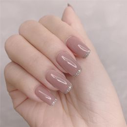 False Nails 24Pcs/Box Detachable Fake French Manicure Design Artificial With Glue For Girls Prud22