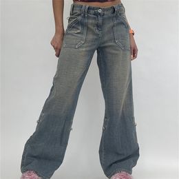 Weekeep Baggy Denim Mom Jeans Women High Waist Vintage Oversized Cargo Pants Casual Streetwear Harajuku Straight Leg Jeans Femme 220701