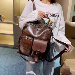 Soft Leather Backpack Women's New Fashion Retro British ShortDistance Travel LargeCapacity MultiFunctional Mummy Bag J220620