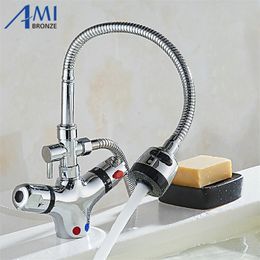 Thermostat Bathroom Faucets Kitchen Faucet Bath Tub Hot Cold Mixer Tap Faucet Brass 360 Swivel Basin Faucets 8023 T200423
