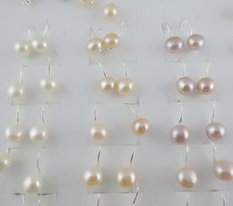 8mm Dangle & Chandelier natural Freshwater pearl Earrings Oblate circle white Pink Lady/girl Fashion Jewellery