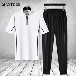 Men s Short Sleeve T shirt Sets Sports Trousers Two Pieces Pants Casual Male Suits Fashion Oversized Tracksuits 4XL 5XL 220621