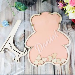 Party Decoration Guestbook Teddy Bear Wishes Baptism Vows Christening Guest Book Wooden The Baby Birthday