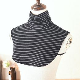 Bow Ties Womens Fake Collar Striped Turtleneck Faux False Blouse Top Autumn Winter Female Shirt Sweater Detachable CollarBow