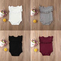 Loose Fashion Newborn Kids Baby Girl Sleeveless Ruffle Romper Summer Solid Jumpsuit Overall Casual Clothes 0-18M G220521