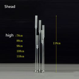 Party Decoration 1 set 5 Heads Candlestick Wedding Table Centre Flower Stand Transparent Acrylic Candle Holder Party Road Lead