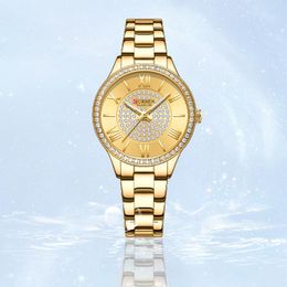 Wristwatches Golden Dial Watches For Women With Stainless Steel Band Fashion Rhinestones Ladies Wristwatch LuminousWristwatches Wristwatches