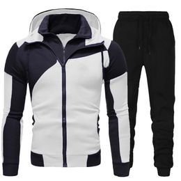 Men's Tracksuits Men Tracksuits Set Spring Autumn Long Sleeve Hoodie Zipper Jogging Trouser Patchwork Fitness Run Suit Casual Clothing Sportswear 220826