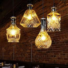 Pendant Lamps Wine Bottle Bar Illumination Crystal Glass Lamp Kitchen Dinging Room Light Transparent Suspension Luminaire HWL-091Pendant