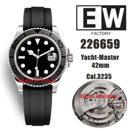 EWF Top Quality Watches 226659 42mm Stainless Steel Cal.3235 Automatic Mens Watch Black Dial Rubber Strap Gents Sports Wristwatches