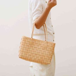 Independent Designer Handbags woven Large Shoulder Woven Vegetable Tanned Homemade Retro Tote Portable Women's Bag 220610