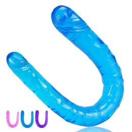 Double Dildo Soft Jelly for women Gay Lesbian Ended Dong Artificial Penis Adult toys Vagina Anal sexy Products Beauty Items