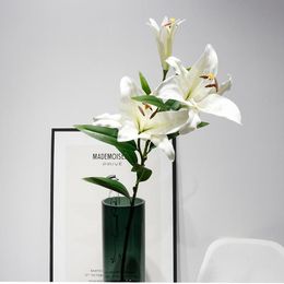 Decorative Flowers & Wreaths Wedding Christmas Simulation 3head Perfumed Lily Arrangement Indoor Atmosphere Room Home Table Decoration Dried