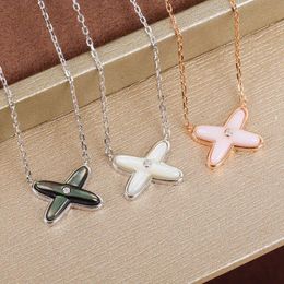 Pendant Necklaces High Quality 925 Sterling Silver Cross Zircon White Pink Grey Shell Necklace For Women Fashion Jewellery LN026Pendant Neckla