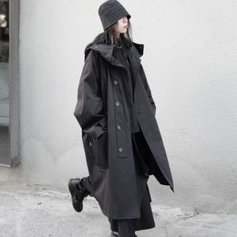 Women's Trench Coats Johnature Winter Japanese Black Hooded Collar Long Women 2022 Casual Loose Button Pockets Female