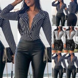 Style Fashion Women Ladies Summer Deep V-neck Long Sleeve Loose Casual Blouse Shirt Tops 210308