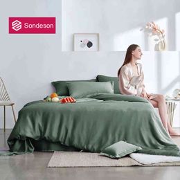 Sondeson Solid Color 100% Silk Duvet Cover Pillow Case Bed Sheet Green Quilt Women Men Queen King Bedding Linens Set