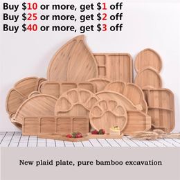Creative Fresh Food Preservation Tray Bamboo Bowls Plates Solid Wood Food Pan Plate Fruit Dishes Trays Base Solid Wood Plate 220307