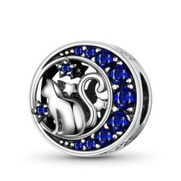 925 Silver Charm Beads Dangle Cat on the Moon Bead Fit Pandora Charms Bracelet DIY Jewellery Accessories