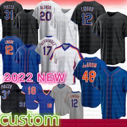 New 2022 Custom Baseball Jersey 20 Pete Alonso Darryl Strawberry 31 Mike Piazza Jacob deGrom Syndergaard Conforto Hernandez Gooden