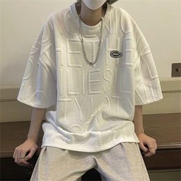 Men's T-Shirts Korean Fashion Summer T-shirt Male Harajuku Black Kpop Loose Y2k White Grey Boys Tops Mens T Shirts ClothingMen's