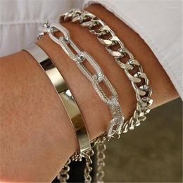 Link Chain KOtik Punk Curb Cuban Bracelets Set For Women Miami Boho Thick Gold Color Charm Bangles Fashion Jewelry Inte22