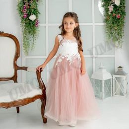 Girl Dresses Girl's Nude Pink Aline Flower First Comunion Appliques Wedding Party Costumes Pography Customised Drop