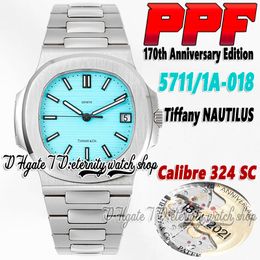 PPF 5711/1A-018 324SC PPF324 Automatic Mens Watch Tiffan9 Blue Texture Dial SS Steel Bracelet Joint model 1851-2021 170 Anniversary Limited Edition eternity Watches