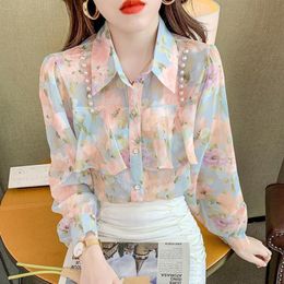 Women's Blouses & Shirts Women Print Tops And Autumn Long Sleeve Blouse Female Blusas Mujer De Moda Ladies Loose Chiffon Shirt G01Women's