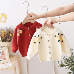 Baby Girls Cardigan Flower Printed Knitted Coats Winter Long Sleeve Toddler Outwears Infant Sweaters Kids Clothing 3 Designs