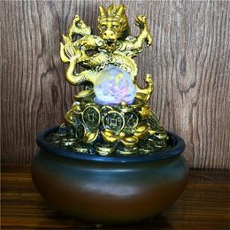 Decorative Objects & Figurines LED Lucky Feng Shui Ball Company Wealth Ornament Chinese Dragon Mascot Waterfall Desktop Fountain Water Sound