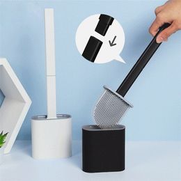 Soft TPR Silicone Head Toilet Brush with Holder Black Wallmounted Detachable Handle Bathroom Cleaner Durable WC Accessories 220815