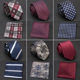 Men Tie Cravat Set Fashion Wedding Ties For Hanky Necktie Dot Striped Gravata Jacquard Social Party Accessories