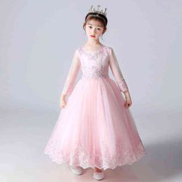 Girls Party Dress Wedding Frock Flower Gown Princess Evening Summer Kids Mesh Sleeve Dress Y220510