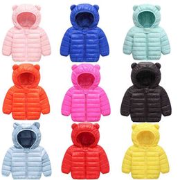Baby Solid Hooded Down Jackets For Kids Jackets Autumn Winter Girl Boy Warm Jacket With Ear Children Zipper Jacket Outerwear J220718