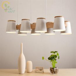 Pendant Lamps Adjustable Wooden Lights Dining Light Hanglamp With Metal Lampshade Lustres Modern Lamp Suspension LightingPendant