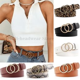 Double Ring Belts for Women Girls Fashion Leopard Waist PU Metal Buckle Heart Pin Leisure Dress Jeans Wild Waistband 220712