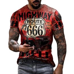 Retro America Route 66 3D Printed Mens Tshirts Vintage Loose Men Clothing Summer Round Neck Short Sleeve Unisex Tops Tees 6XL 220607