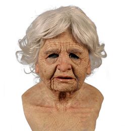 Practical Jokes Old Woman Mask Halloween Creepy Wrinkle Face Latex Cosplay Party Performance Props Prank Joke 220707