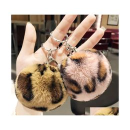 Key Rings Leopard Plush Ball Heart For Women Faux Fur Love Hearts Bag Car Pendant Keychain Keyring Girls Gift Drop Delivery Jewellery Dhxw0