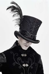 Wide Brim Hats Gothic Vintage Top Hat Men Steampunk Cosplay Punk Party Caps Feather Decoration Drop High Quality Scot22