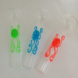 Colorful Octopus Pattern Pyrex Glass Oil Burner Pipe Water Bong Pipes 4inch Handle Nail Smoke Tube Burning Tobacco Dry Herb