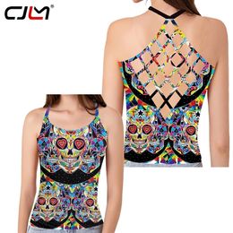 CJLM Skull 3D Printing Hollow Vest Colourful Square Summer Sexy High Quality Sleeveless Top Funny Female Hollow Tank Top 4XL 220623