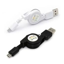 Retractable micro usb cable charger data cabo Black White cell phone accessorie For Smartphone Galaxy Blackberry